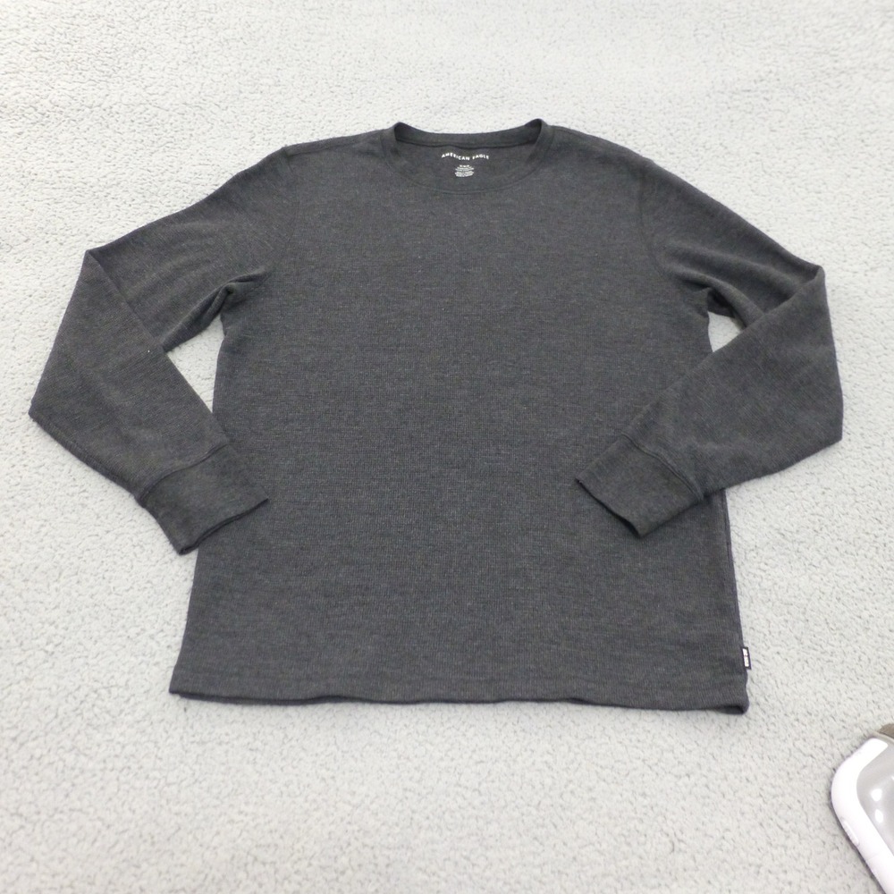 American Eagle Shirt Men Medium Gray Waffle Knit Long Sleeve Thermal